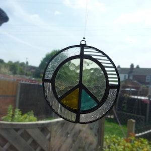 Stained glass peace  mark circle. suncatcher.　