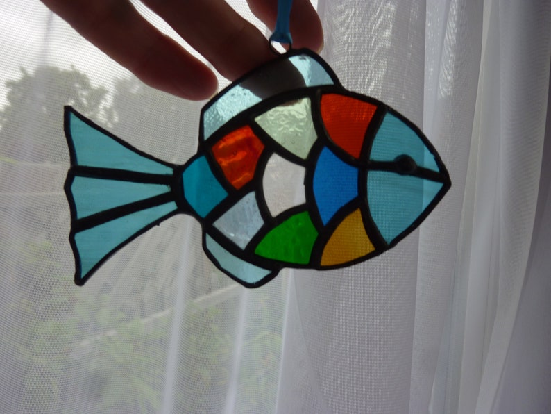 Stained glass fish suncatcher.Fish ornament. Etsy