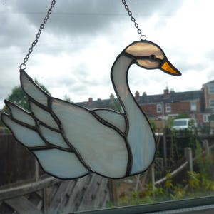 Swan stained glass suncatcher,Bird suncatcher.