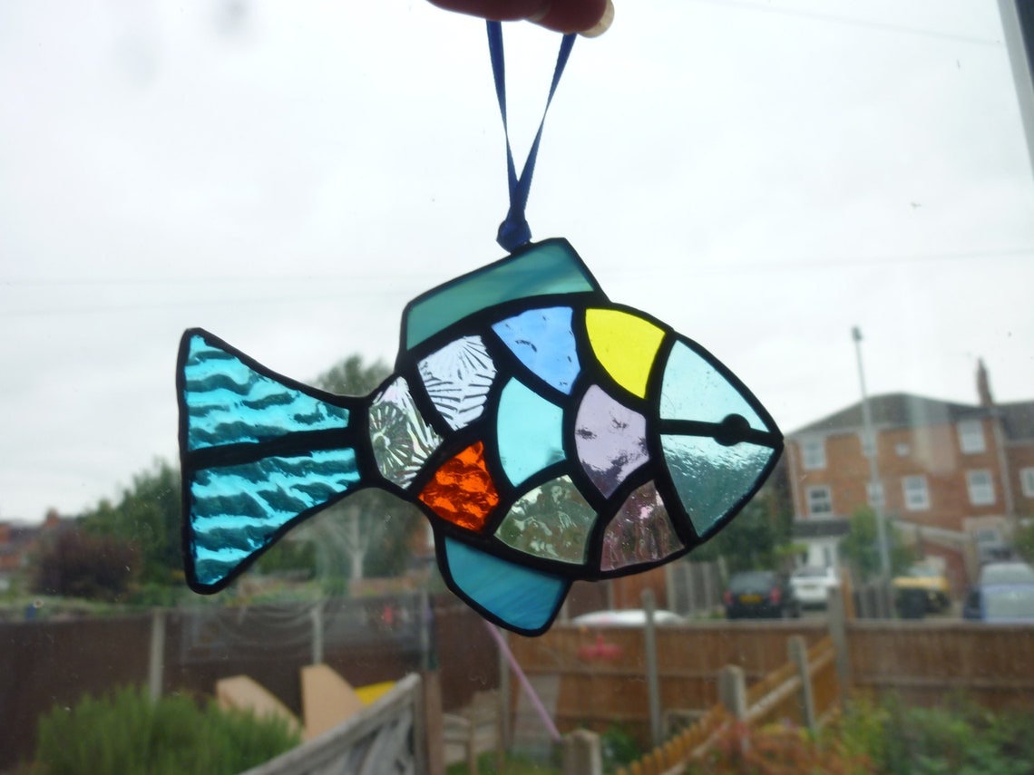 Stained glass fish suncatcher.Fish ornament. Etsy