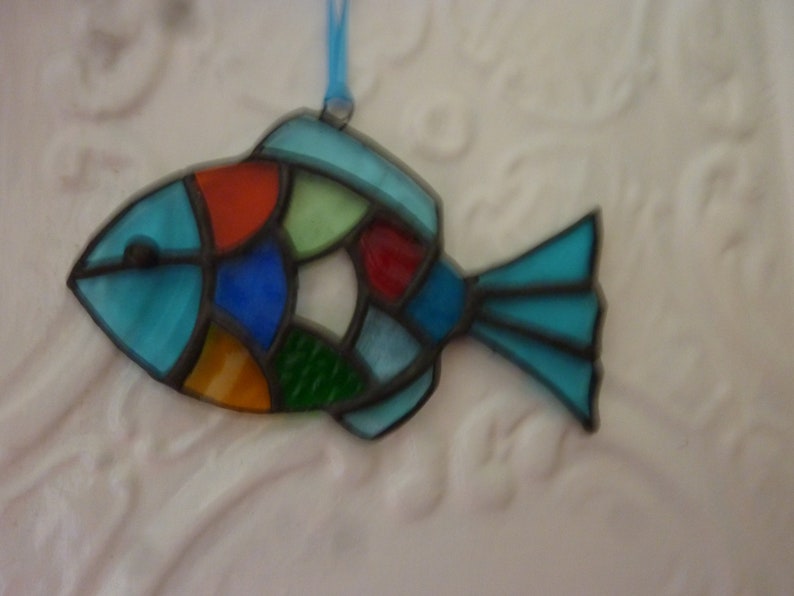 Stained glass fish suncatcher.Fish ornament. Etsy