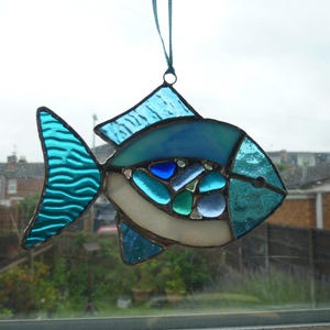 Stained Glass Fish Suncatcher: Blue & Green Ornament
