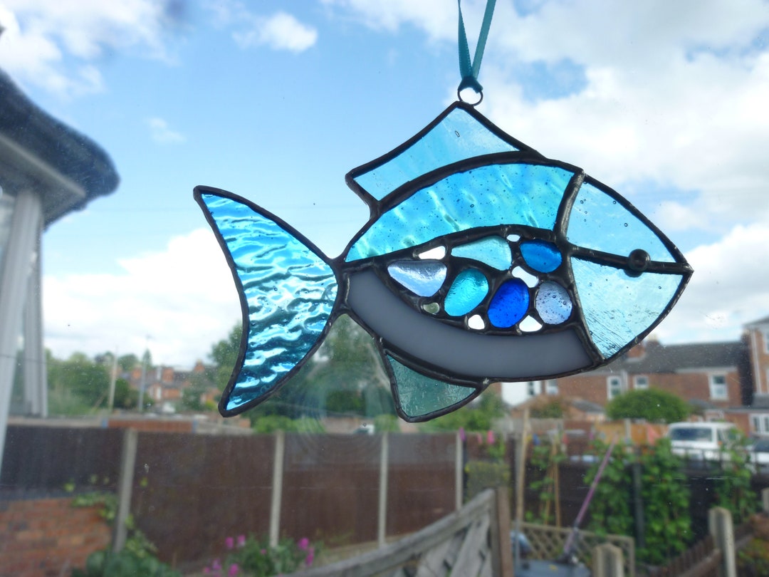 Stained Glass Fish Suncatcher. Fish Ornamentblue Fish.cute Etsy