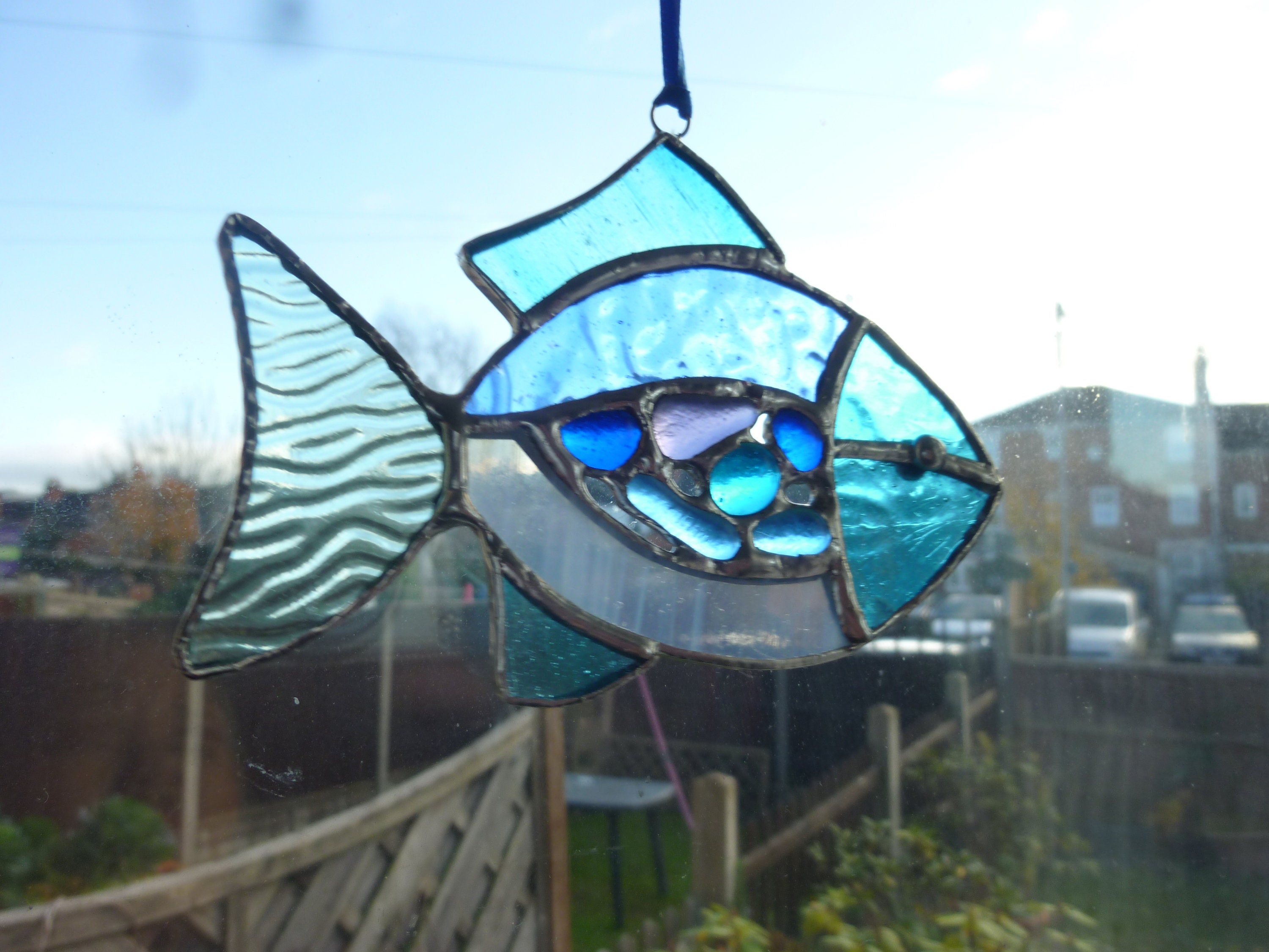 Stained Glass Suncatcher Tropical Exotic Gold Fish Tiffany Glass Home Decor  