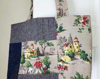 Tote bag from vintage 1950s barkcloth
