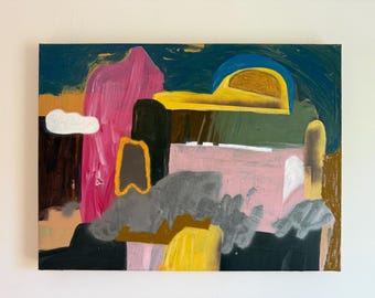 Peinture expressionniste abstraite originale : oeuvres d'art murales colorées techniques mixtes par Erik Hoff