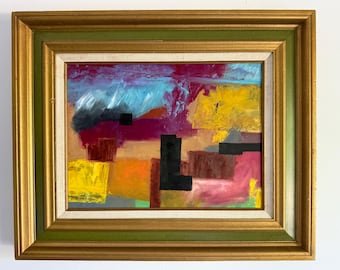 Original Oil Painting on Canvas by Artist Erik Hoff, Abstract Wall Art, Vintage Frame