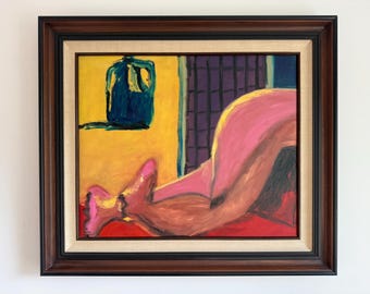 Original Oil Painting Abstract Nude Wall Art, Pink Orange Figure Painting on Canvas, Abstract Expressionist Art