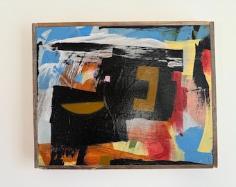 Original abstrakt-expressionistisches Gemälde in Mischtechnik auf Holzplatte von Erik Hoff