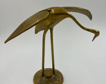 Solid Brass Crane Figurine Mid Century Modern