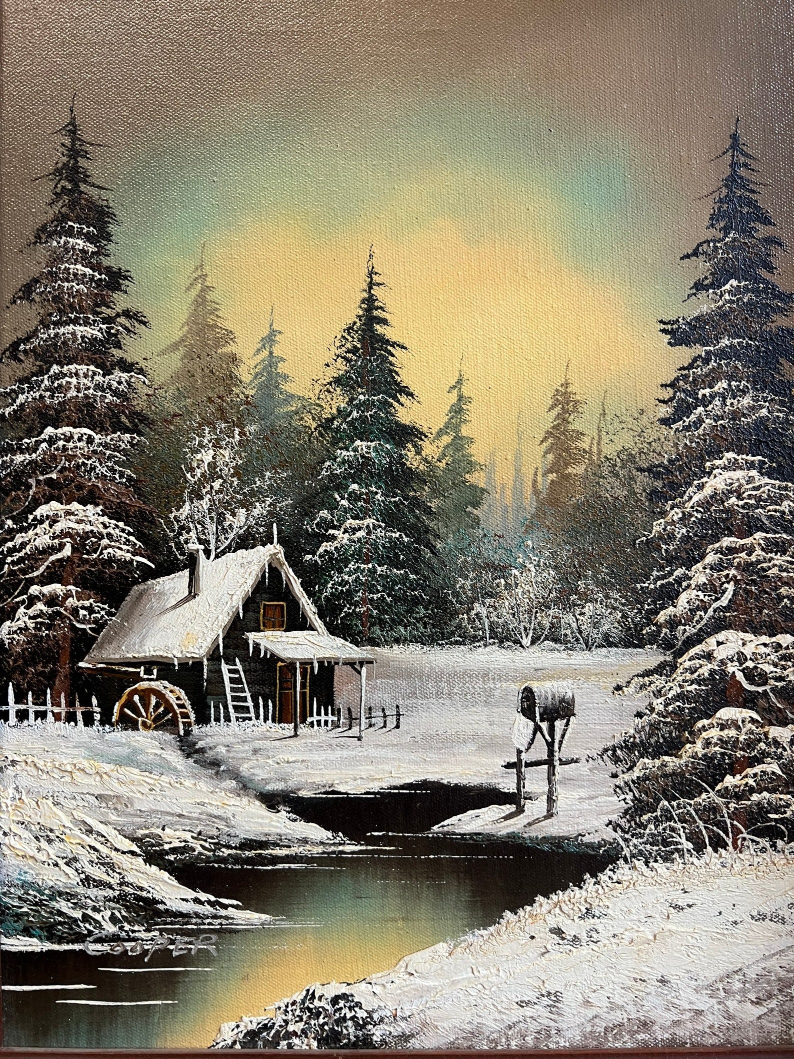 Vintage Rustic Cottage Oil Painting of a Winter Scene in - Etsy