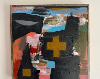 Original Abstract Expressionist Painting – Mixed Media on Wood Panel by Erik Hoff