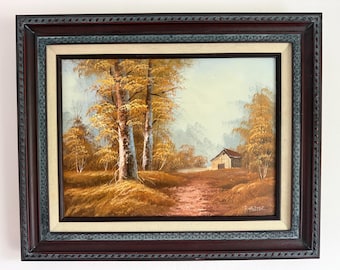 Vintage 1980s Ölgemälde – Rustikaler Scheunenweg – Rustikaler Scheunenweg