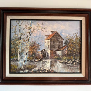 Vintage Summer Landscape Oil Painting: Rustic Mill Scene, Signed 1970s Art