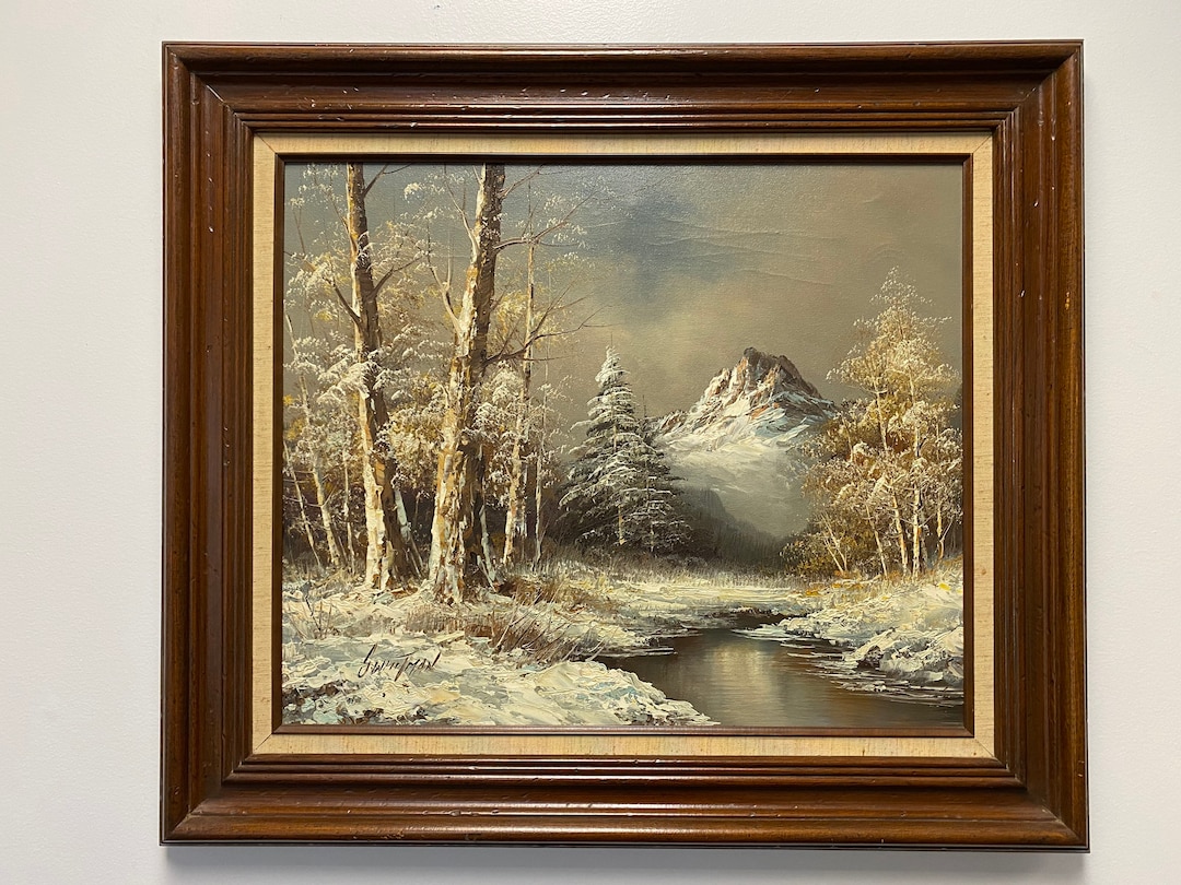絵画 Winter Mountain Vintage Winter Mountain Oil Painting Signed G. Whitman