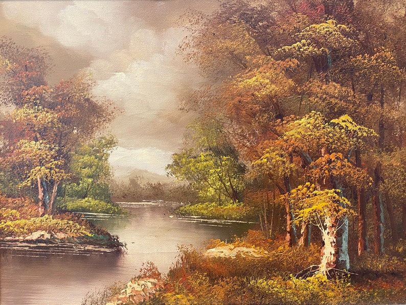 Vintage Fall Landscape Oil Painting Of A Forest Scene In Etsy