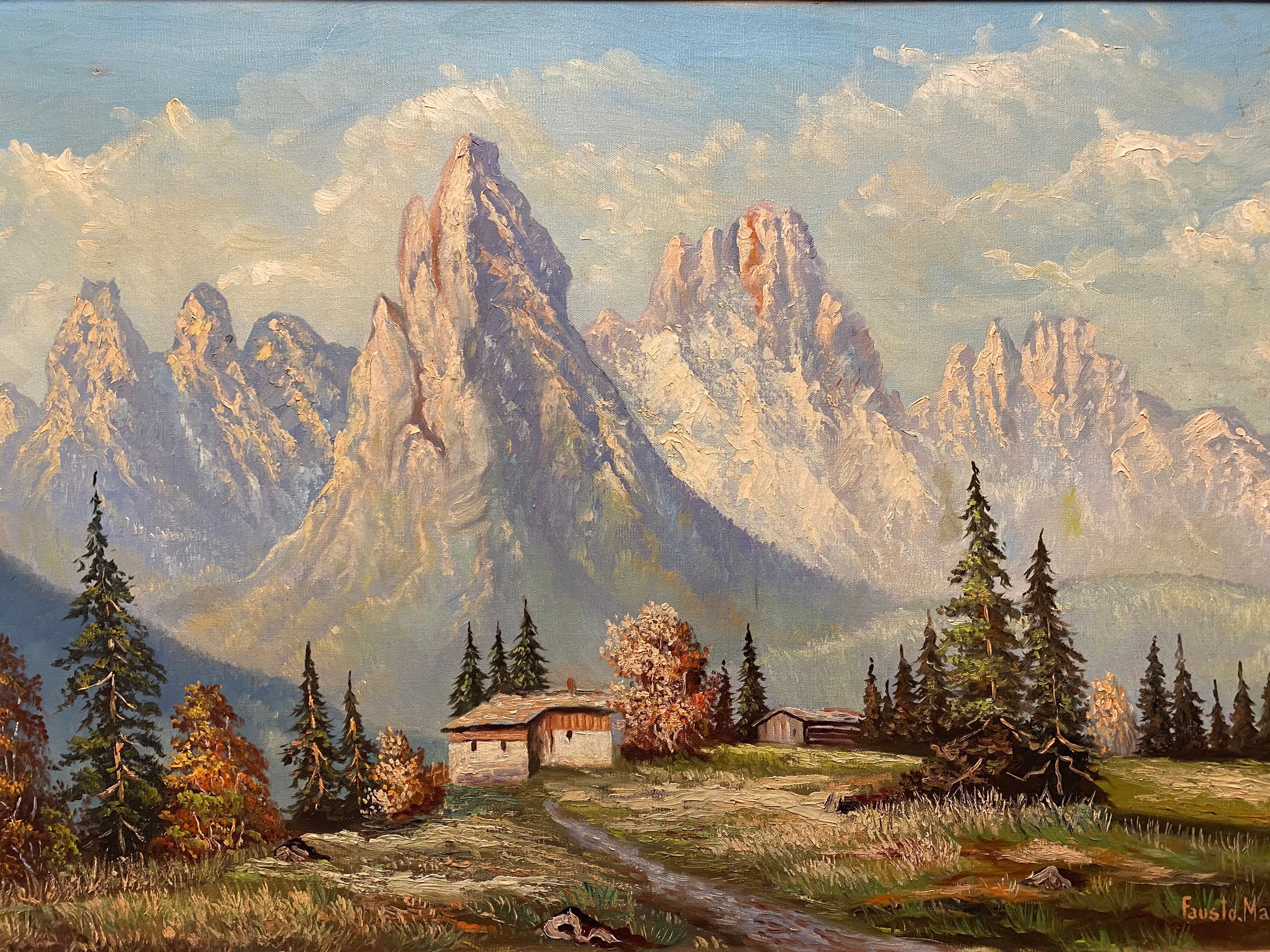 hi-dwich レジンアート　mountainsky Vintage Mountain Landscape Oil Painting by Fausto Masoni in Wooden