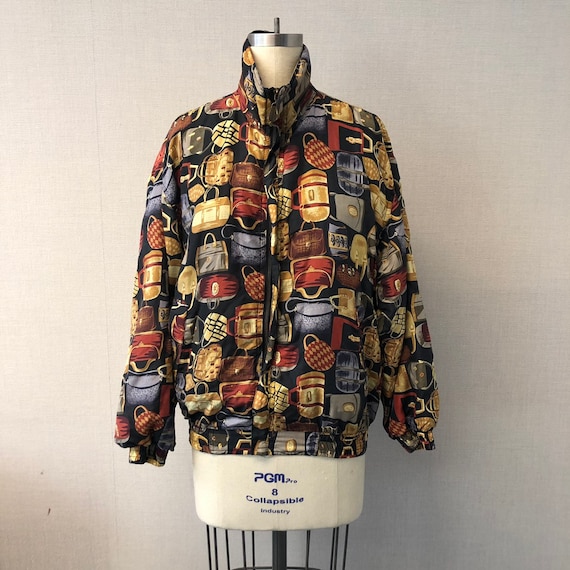 Colorful Handbags Motif Print Silk Jacket - Small