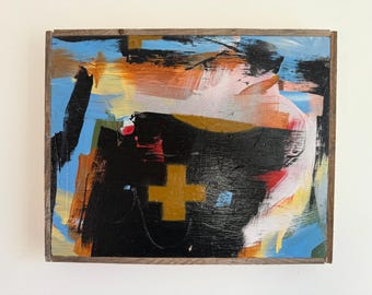 Original abstrakt expressionistisk målning – blandteknik på träpanel av Erik Hoff