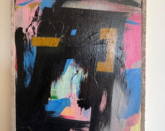 Peinture expressionniste abstraite originale : oeuvres d'art techniques mixtes signées