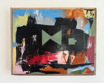 Original abstrakt-expressionistisches Gemälde in Mischtechnik auf Holzplatte von Erik Hoff