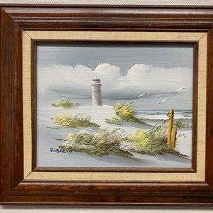 Vintage Maritime Malerei der Küstenlandschaft vom Künstler signiert