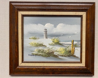 Vintage Maritime Malerei der Küstenlandschaft vom Künstler signiert