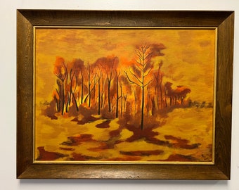 Vintage HerbstLandschaft Ölgemälde einer Waldszene im Holzrahmen signiert vom Künstler