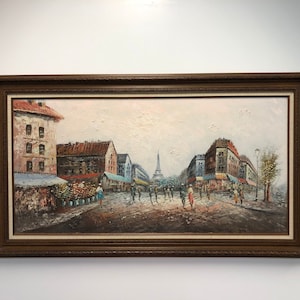 Vintage Mid Century Paris Cityscape Painting Signed by Artist W. Burnett