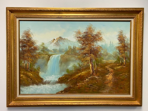 Vintage Summer Landscape Oil Painting: Signed Mountain