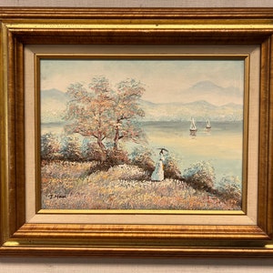 Vintage Painting of Seaside Landscape Signed by Artist