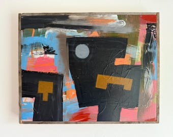 Original Abstract Expressionist Painting – Mixed Media on Wood Panel by Erik Hoff