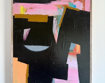 Original abstrakt expressionistisk målning – blandteknik på träpanel av Erik Hoff