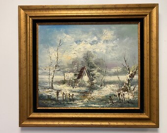 Vintage Rustic Cottage Oil Painting of a Winter Scene in | Etsy
