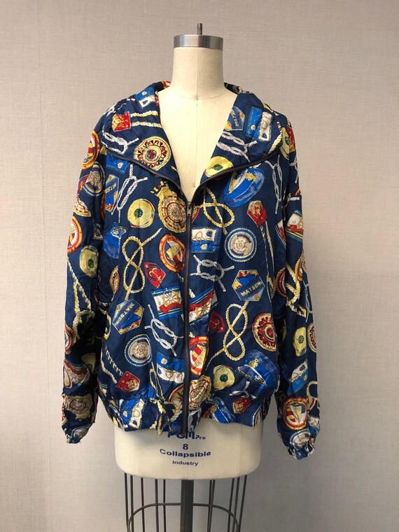 Colorful Nautical Motif Print Silk Jacket