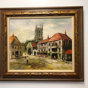 Vintage European Cityscape Oil Painting Signed by Artist