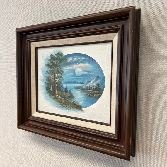 木製フレームに入った山の風景を描いたヴィンテージ風景油絵 - Etsy 日本