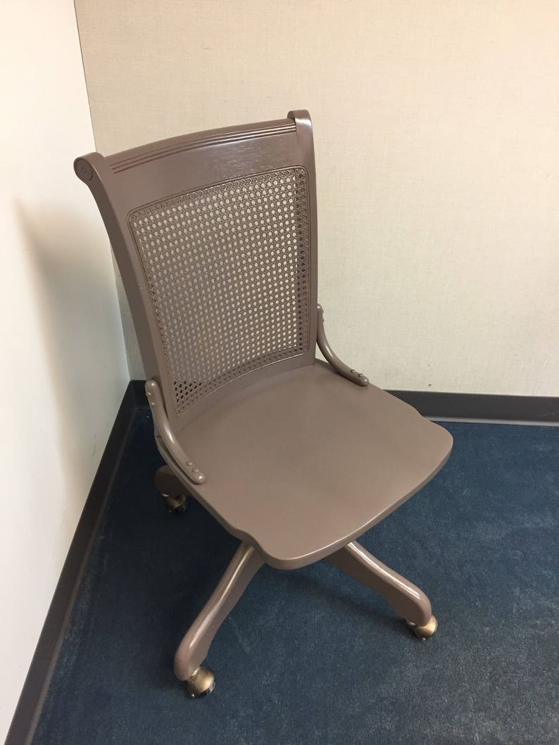 Painted Wooden Cane Back Office Chair In London Grey