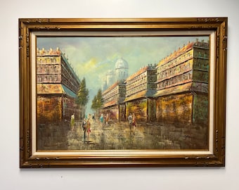 Vintage Cityscape Painting Firmado por artista