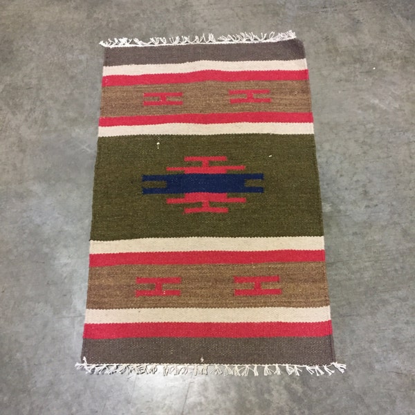 Native American Style Rug with Geometric Pattern in Olive 2 x 3
