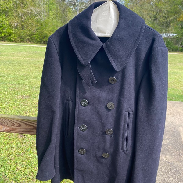 Vintage 1940s 10 Button Pea Coat Military Issued Size (S/M) | Jacket | Military Clothing | Vintage Clothing | Gift | Pea Coat