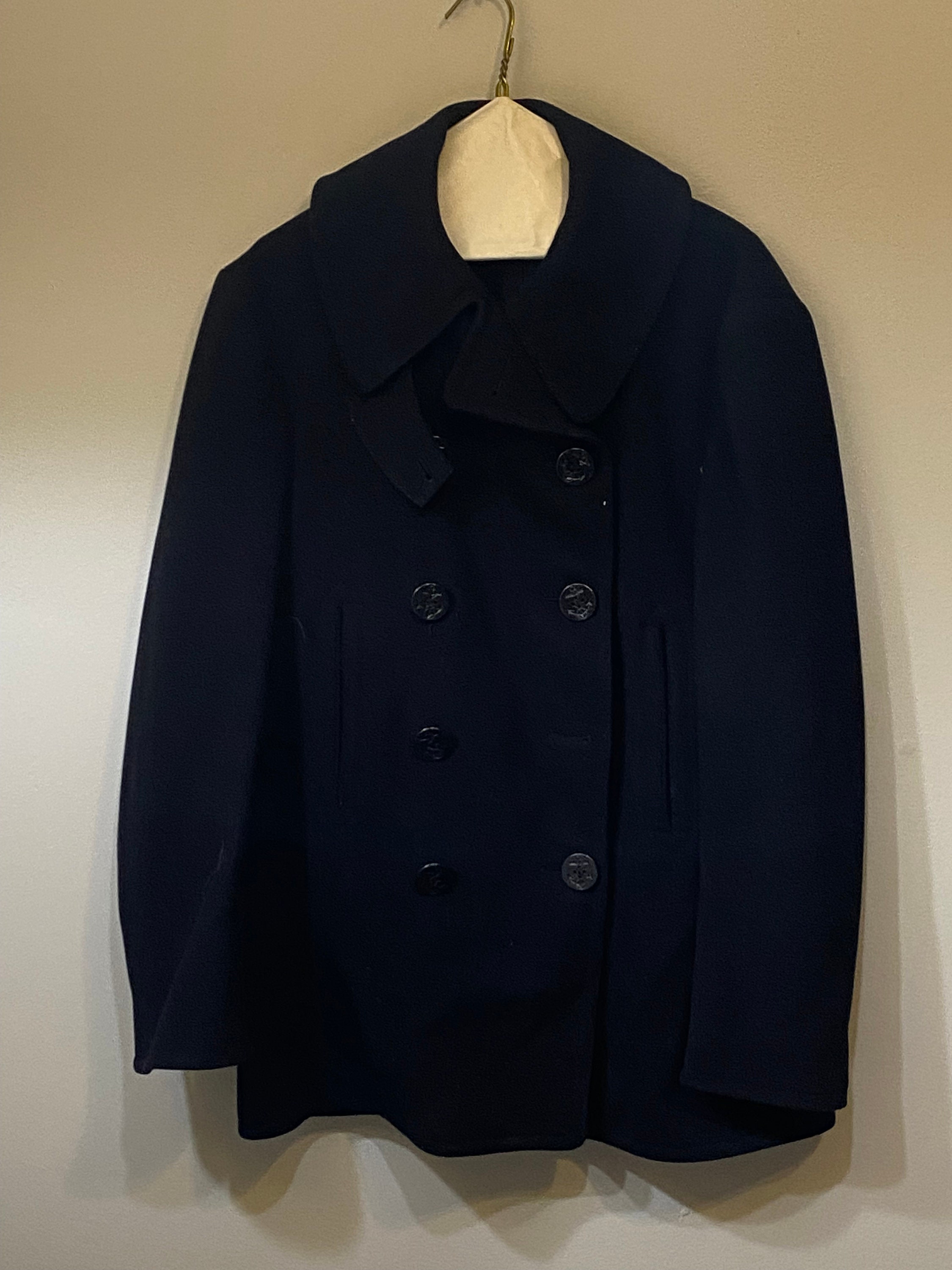 1940'S DOUBLE DUTY Check Pattern Peacoat, Men's Size L, Vintage /evb008892