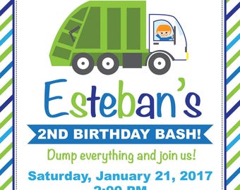 Trash Truck Birthday Invitation | Truck Invitation | Digital File