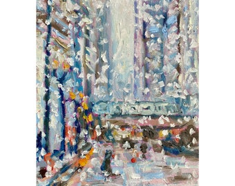 city snow (prints) chicago painting, winter city painting, winter painting, impressionist, chicago art, chicago decor, winter giftart gift