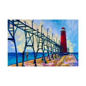 Grand Haven Pier IV (ORIGINAL PRINTS) lighthouse painting, grand Haven painting, Michigan decor, grand Haven art, lighthouse artart gift