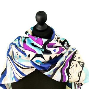 colorful silk scarf, handpainted silk, geometric silk scarf, woman silk scarf, mediterranean inspiration silk scarf, silk scarf for woman