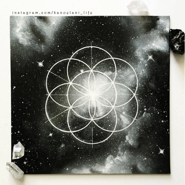 Sacred Geometry Crystal Grid Healing Art - Wall Art - Space Painting - Oil Painting - Spray Paint Art - Spiritual Art - Spiritual Healing