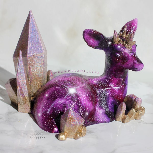 Spirit Animal - Spirit Guide - Animal Totem - Fawn - Deer - Pink Crystals - Space Art - Spiritual decor - Holographic - Christmas gift