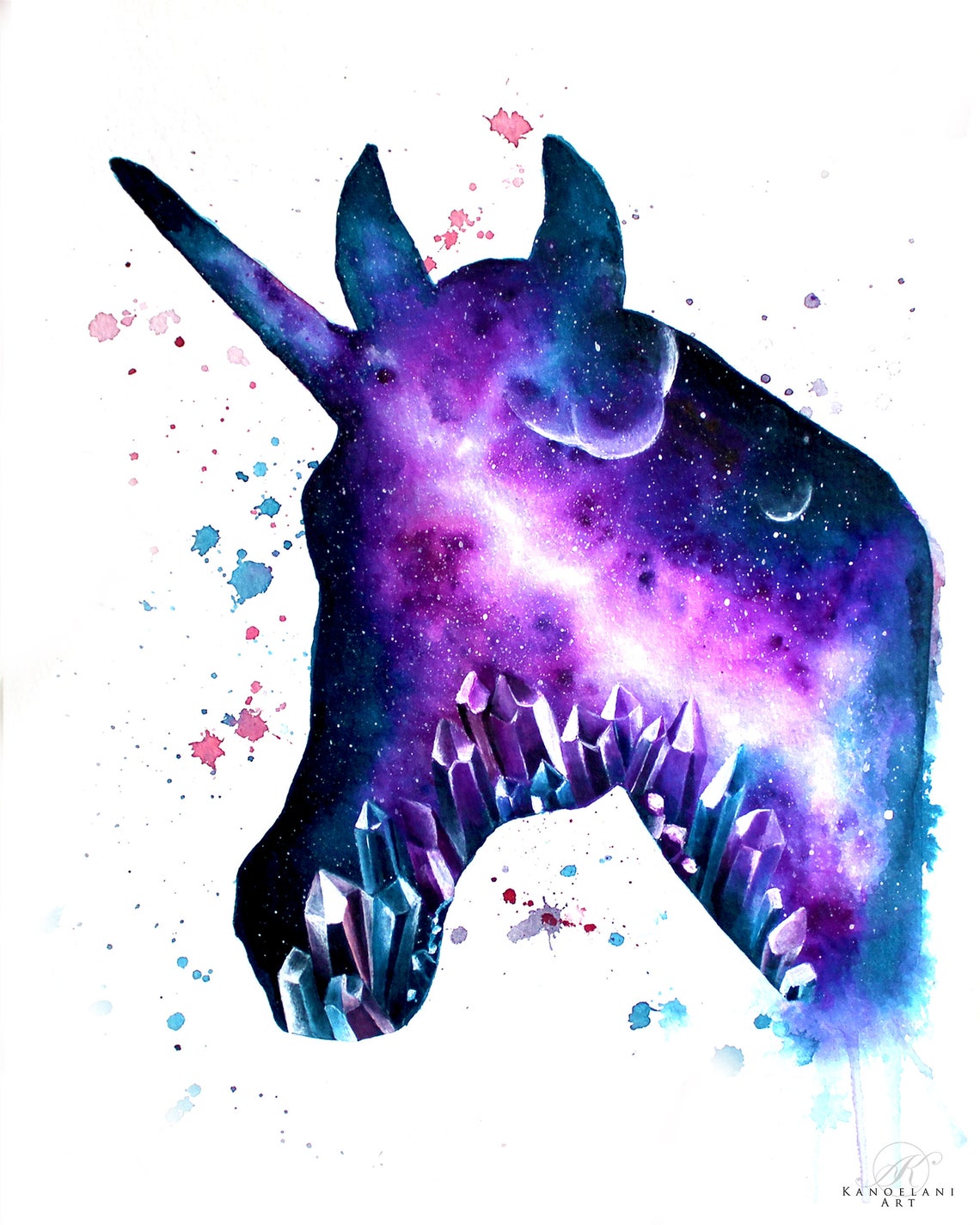 Unicorn Galaxy Art Digital Print Space Art Water Color Etsy