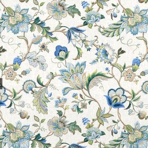 P. Kaufmann Brissac Sapphire Linen Ivory Navy Green Teal Floral Cut Yardage